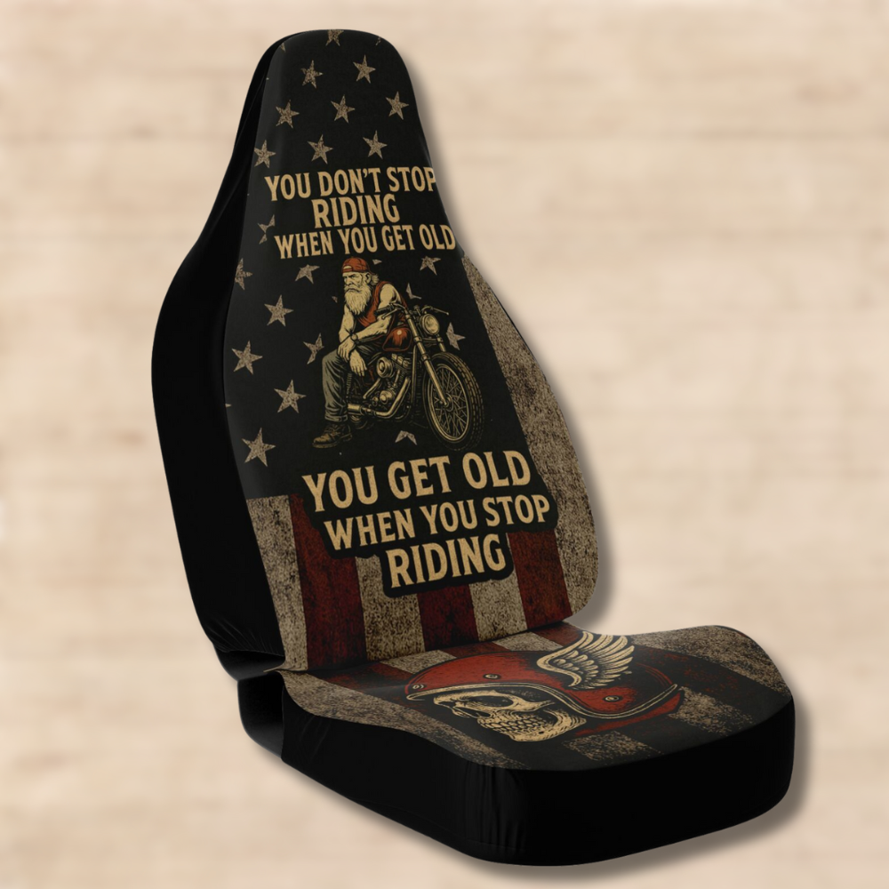 You Don’t Stop Riding” – Biker Car Seat Covers (2-Pack)