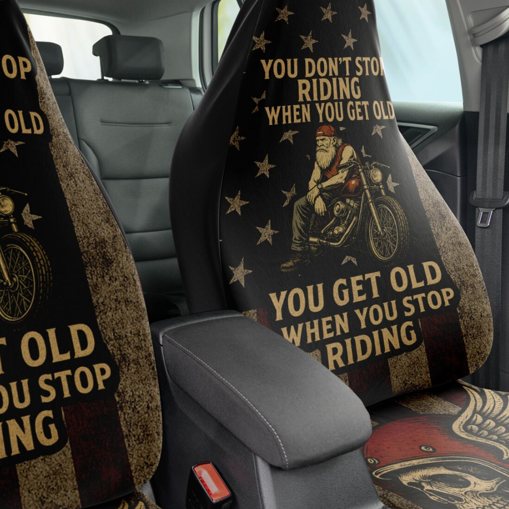 You Don’t Stop Riding” – Biker Car Seat Covers (2-Pack)