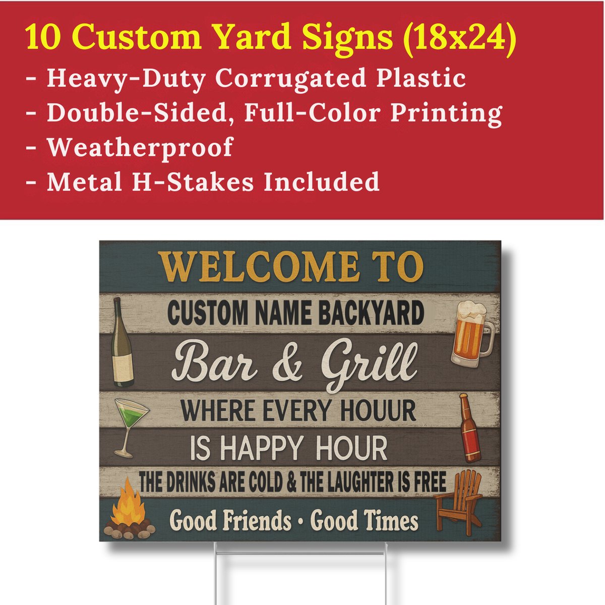 24x18 Custom Backyard Bar & Grill Sign – Double Sided