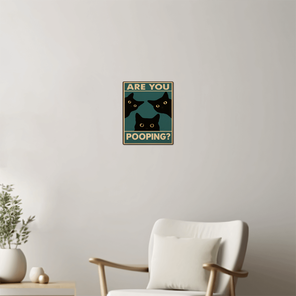 Funny Black Cat Wall Art – "Are You Pooping?" Vintage Bathroom Decor Poster