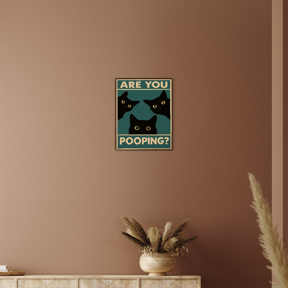 Funny Black Cat Wall Art – "Are You Pooping?" Vintage Bathroom Decor Poster