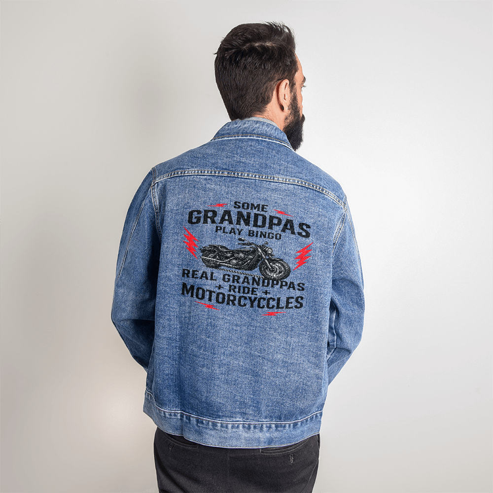 Real Grandpas Ride Motorcycles" – Men's Custom Denim Jacket