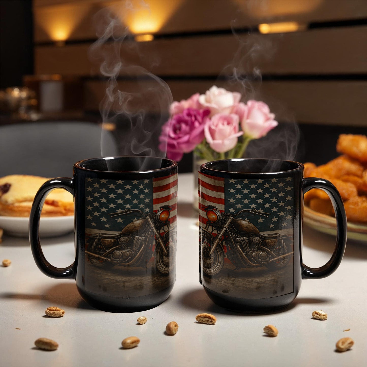 USA Flag Retro Biker" – Premium 15oz Black Ceramic Mug