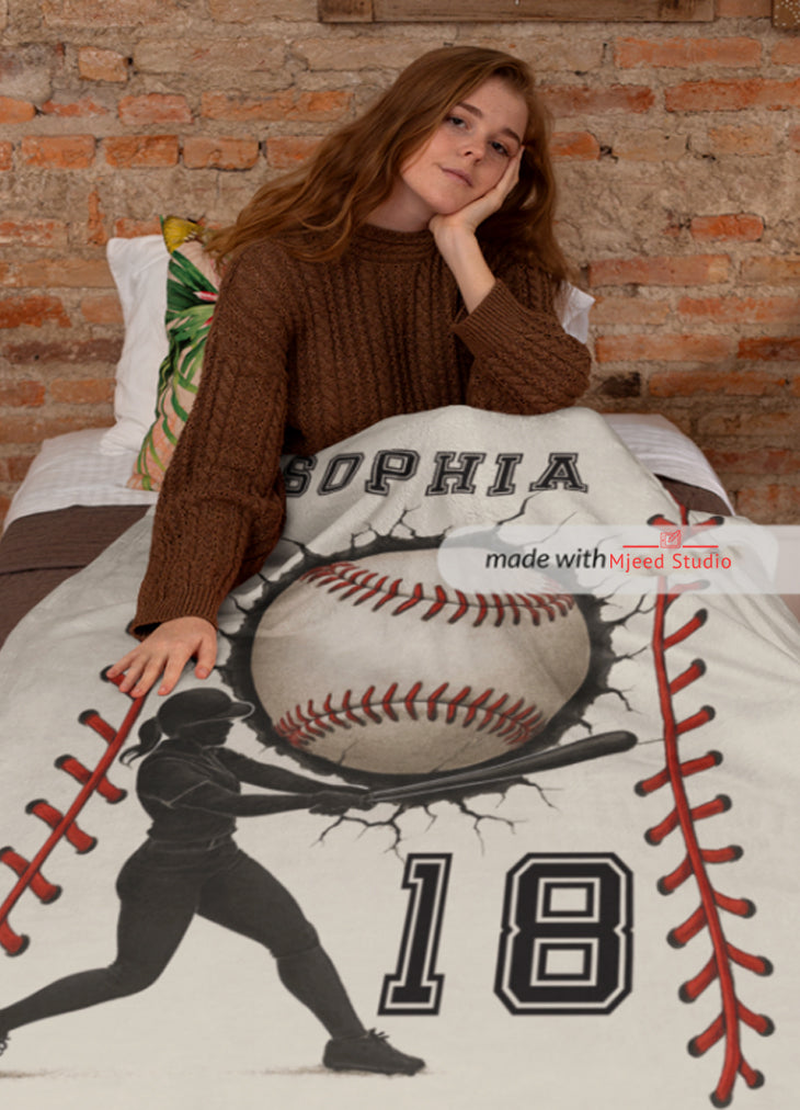 Personalized Baseball Blanket – Add Name & Number