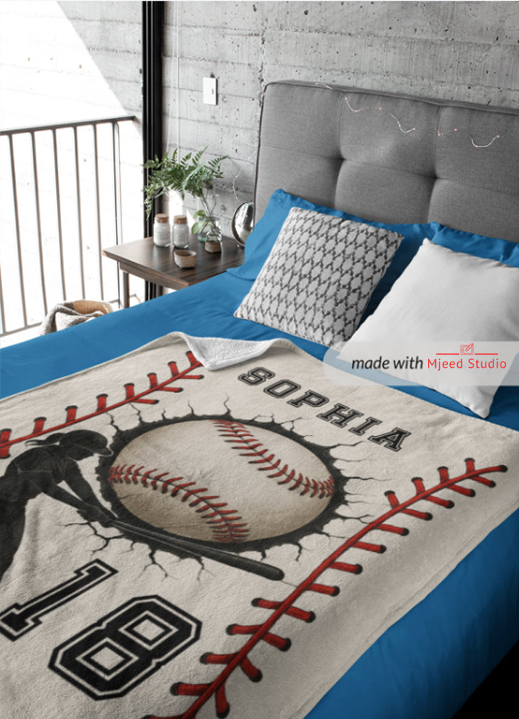 Personalized Baseball Blanket – Add Name & Number
