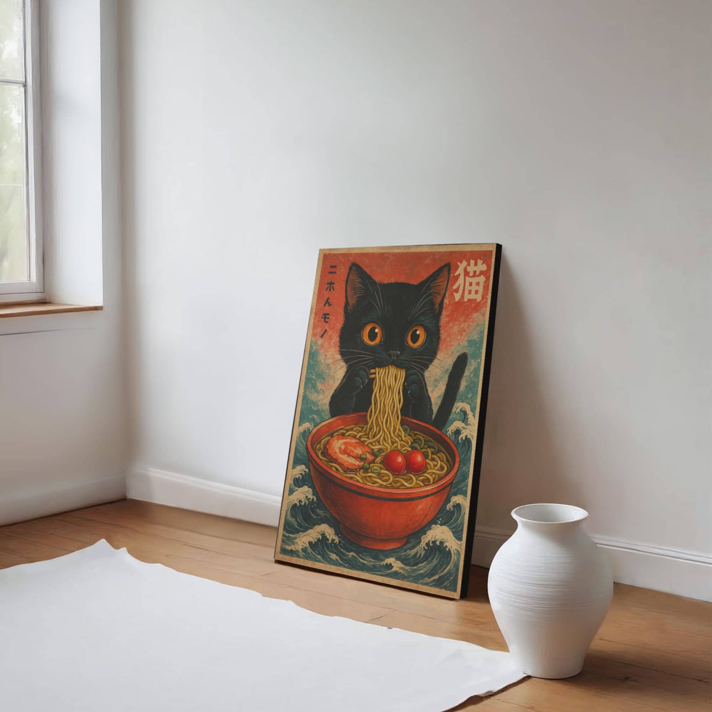 16" x 20" – Anime Cat Ramen – Japanese Wall Art Canvas ( Ready to hang)