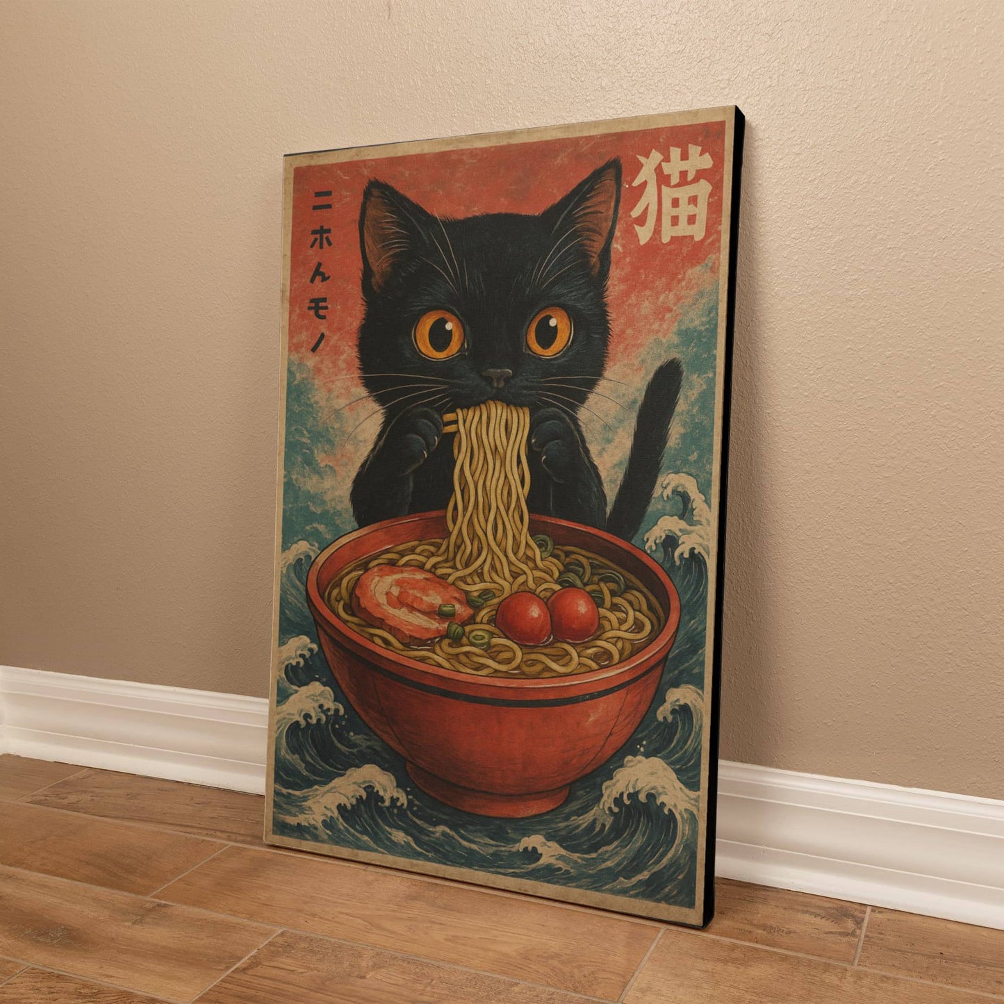 16" x 20" – Anime Cat Ramen – Japanese Wall Art Canvas ( Ready to hang)