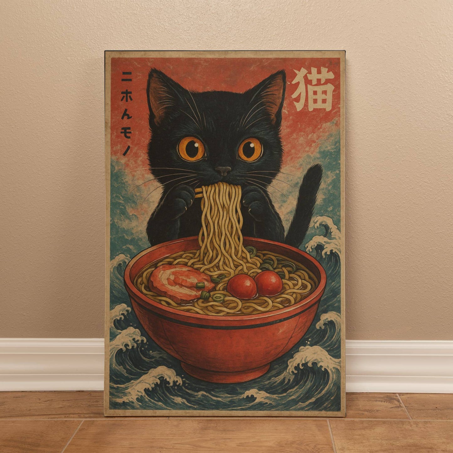16" x 20" – Anime Cat Ramen – Japanese Wall Art Canvas ( Ready to hang)