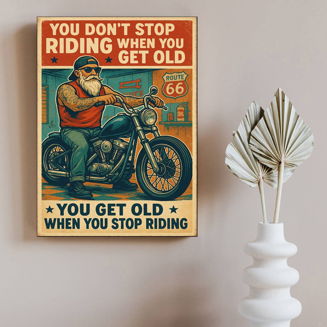 16" x 20" – Retro Biker Canvas – "You Don’t Stop Riding