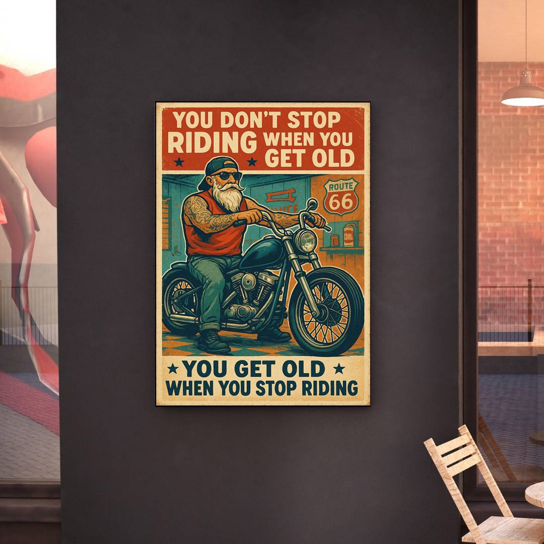16" x 20" – Retro Biker Canvas – "You Don’t Stop Riding