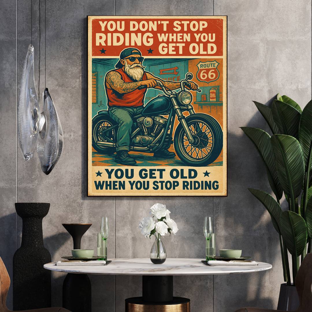 16" x 20" – Retro Biker Canvas – "You Don’t Stop Riding