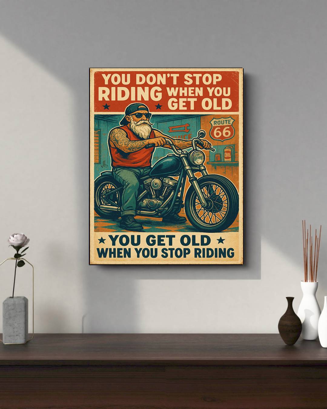 16" x 20" – Retro Biker Canvas – "You Don’t Stop Riding