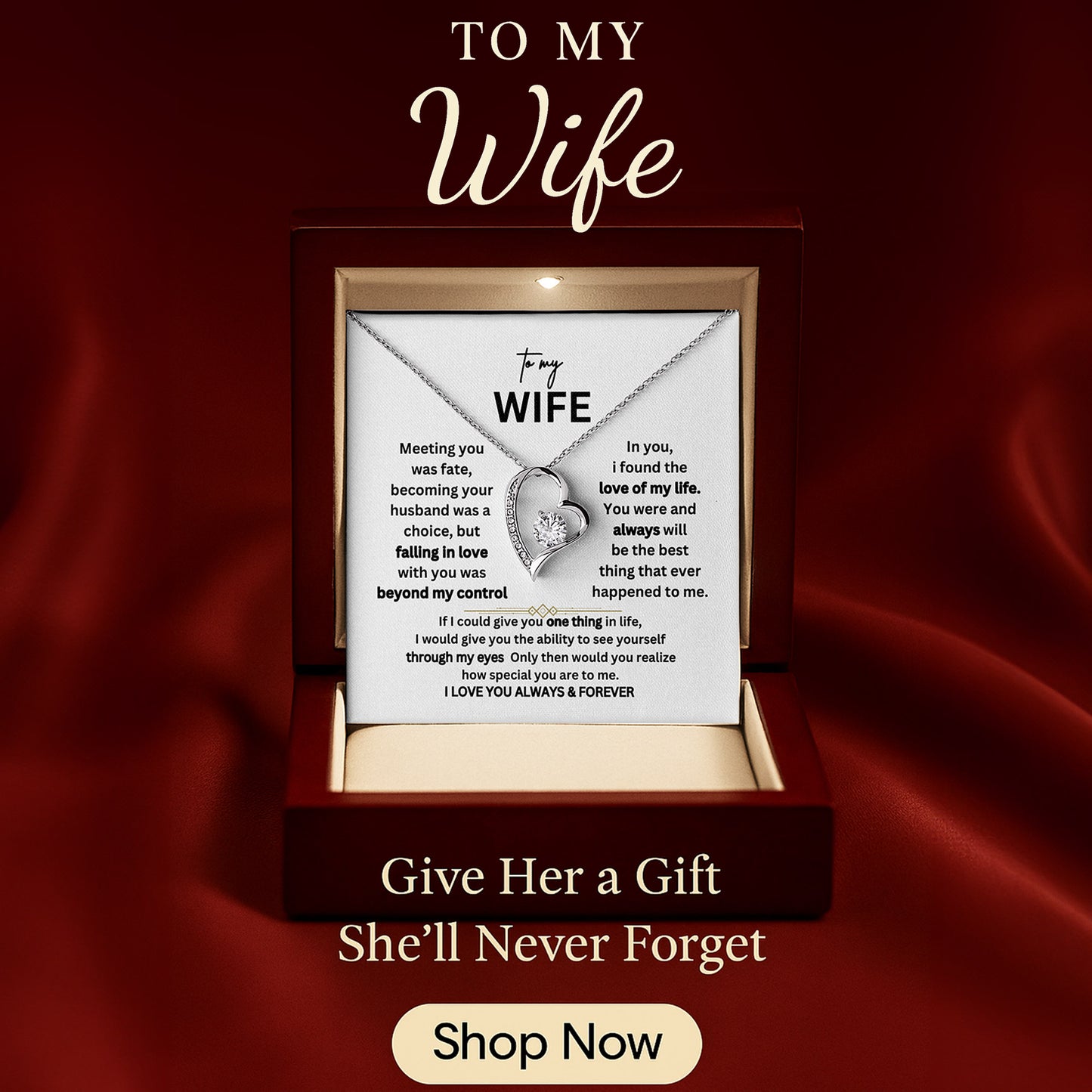 To My Wife – “I Love You Always & Forever” Necklace Gift Set