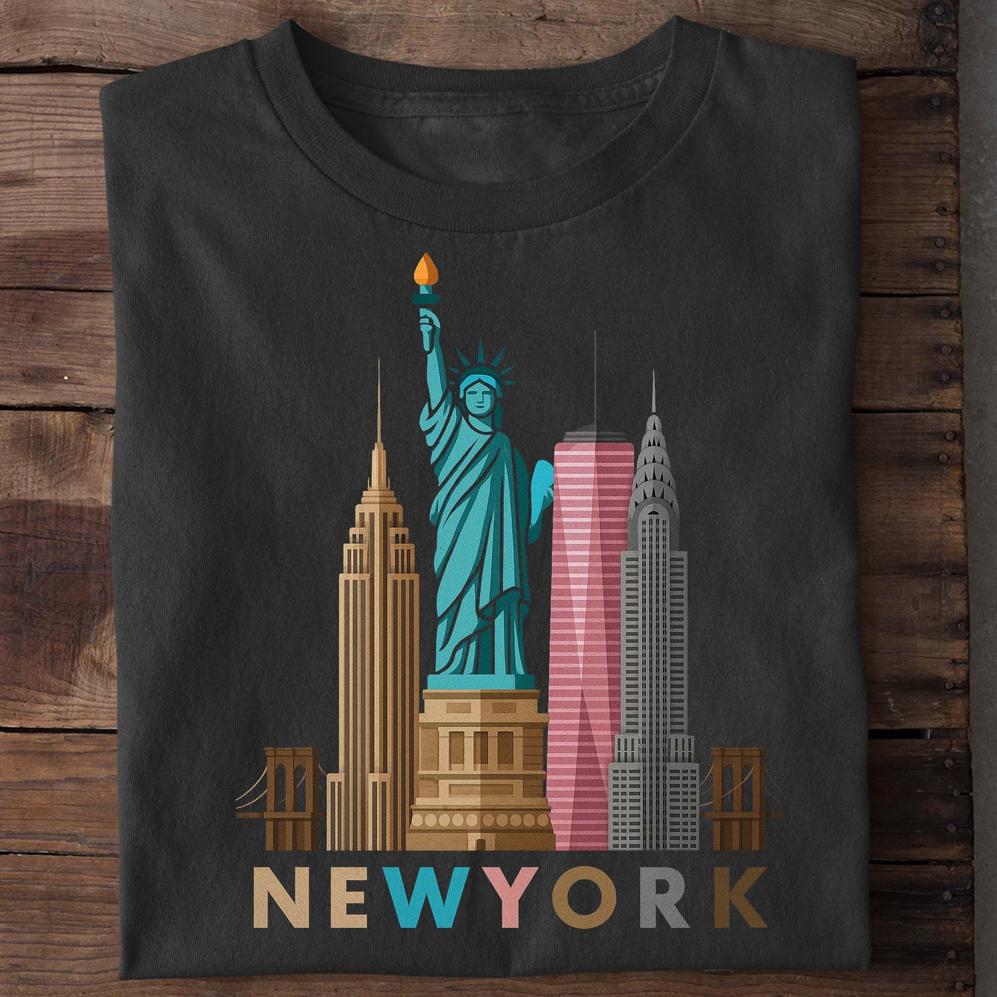 New York Skyline T-Shirt – Statue of Liberty & Empire State Design