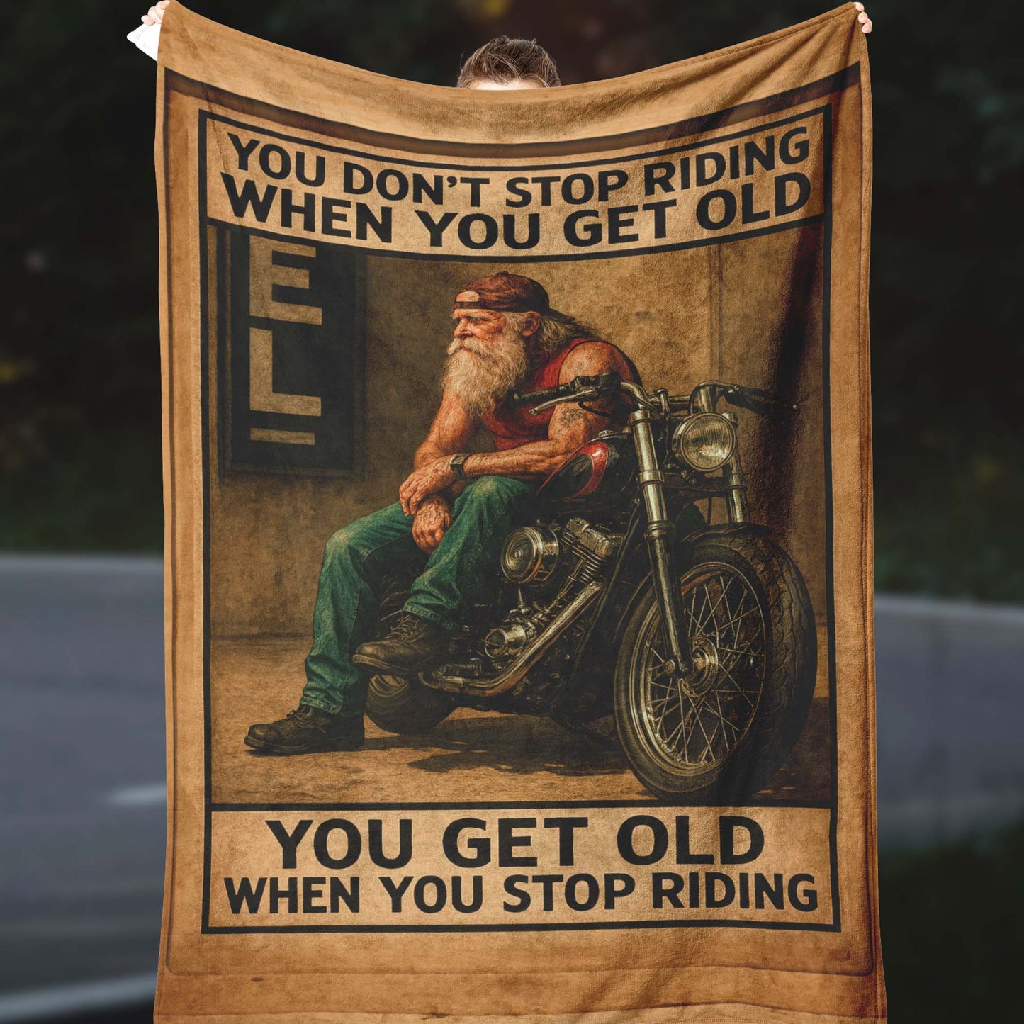 Biker Fleece Blanket – “You Don’t Stop Riding When You Get Old”
