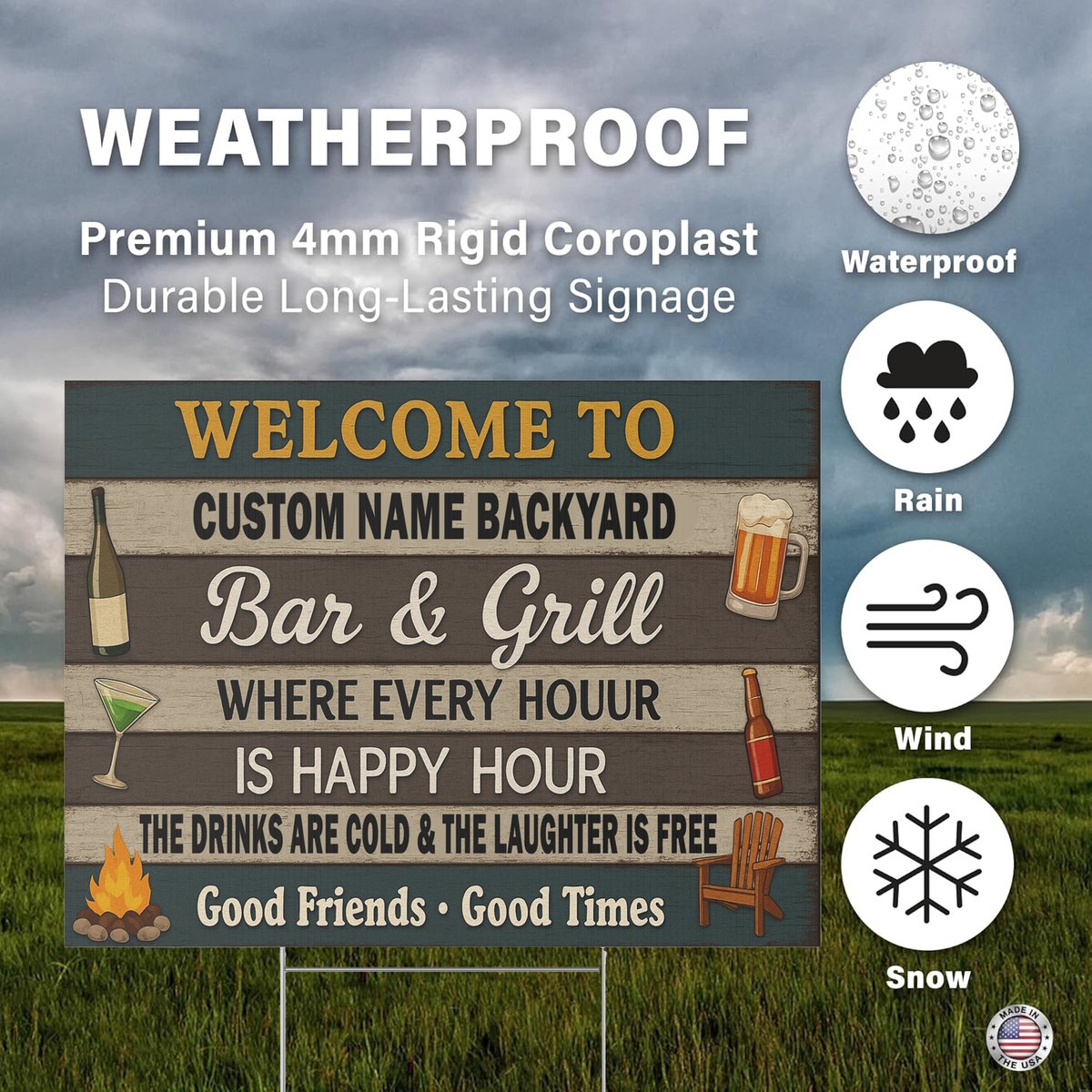 24x18 Custom Backyard Bar & Grill Sign – Double Sided