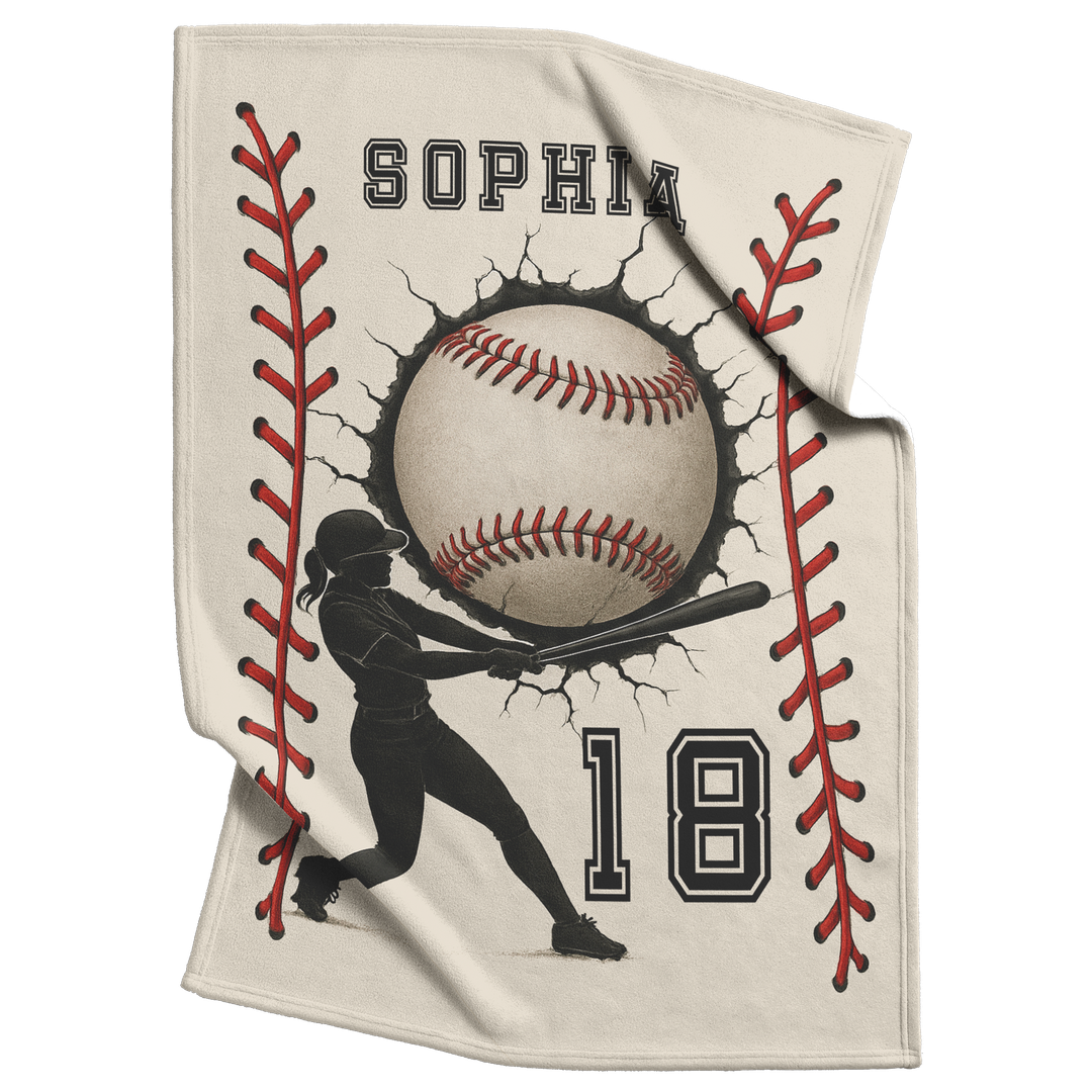 Personalized Baseball Blanket – Add Name & Number