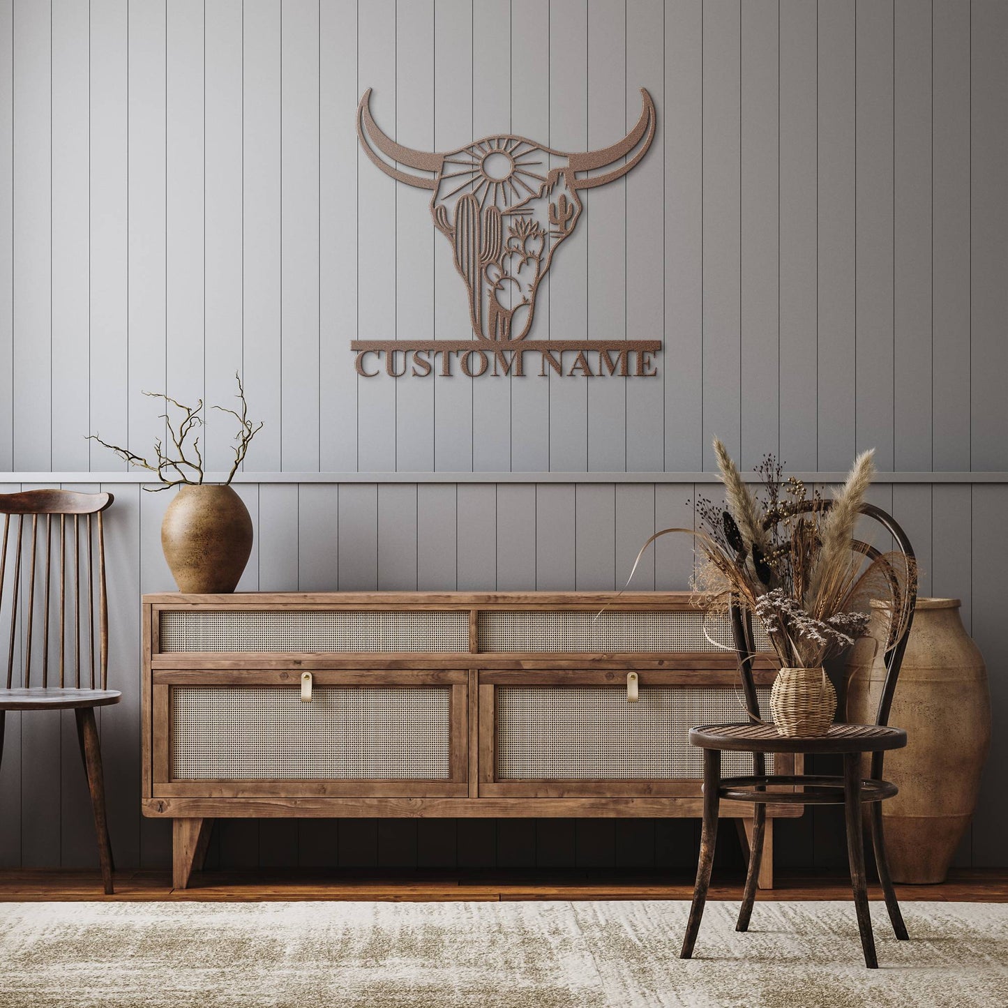 Custom Longhorn Skull Metal Sign