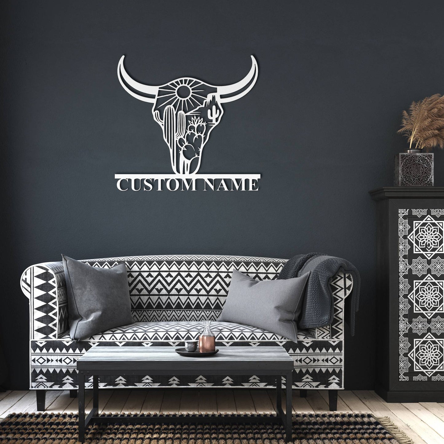 Custom Longhorn Skull Metal Sign