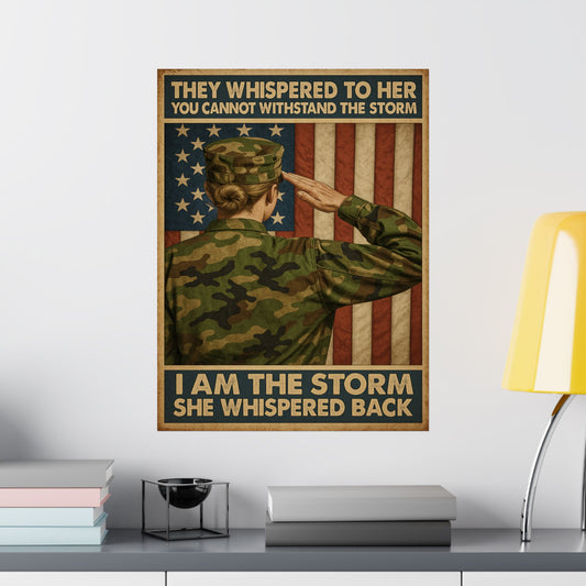 I Am the Storm” – Vertical Matte Poster (Unframed) – Military Woman Tribute