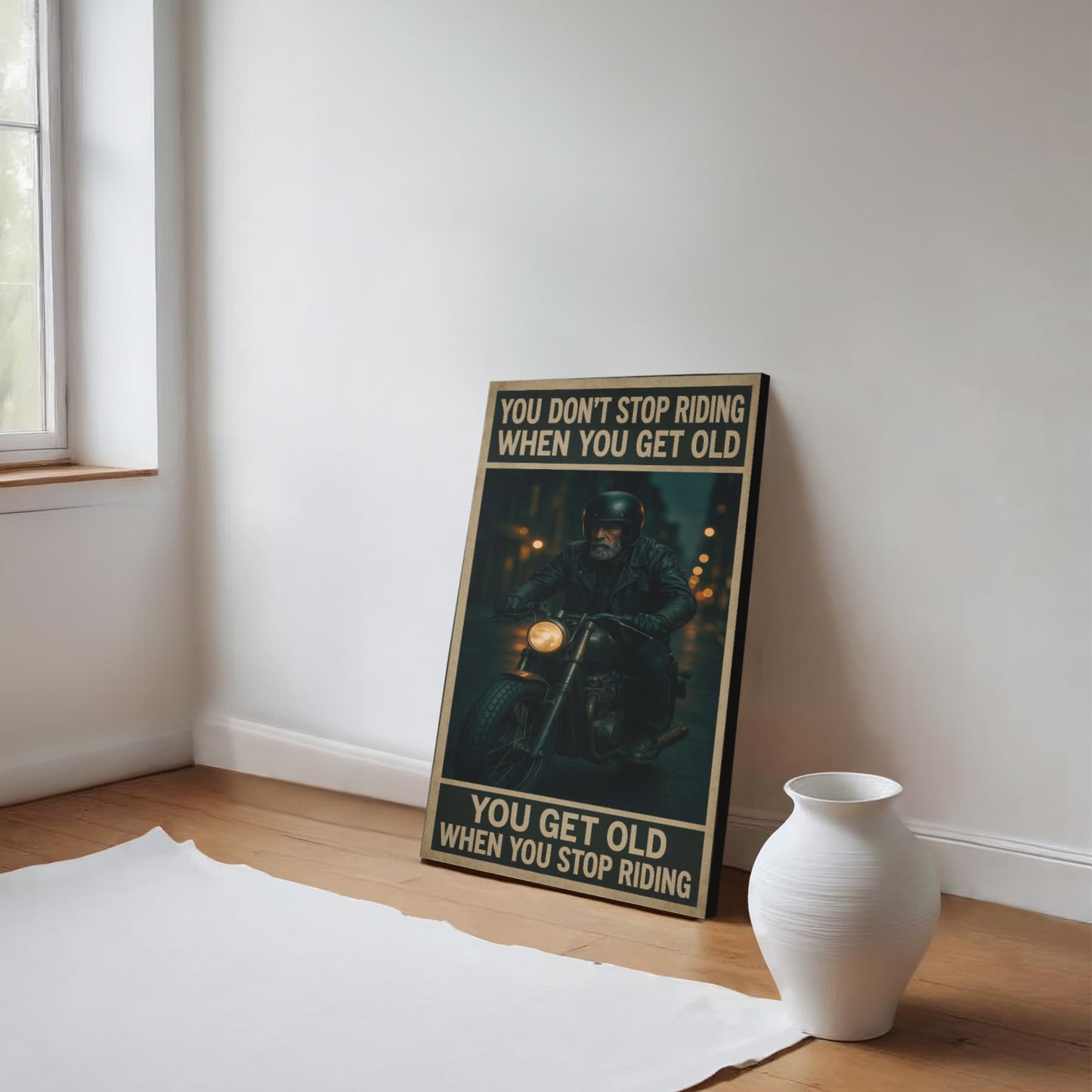 You Don’t Stop Riding – Gallery Wrapped Biker Canvas  16" x 20"  – (Ready to hang)