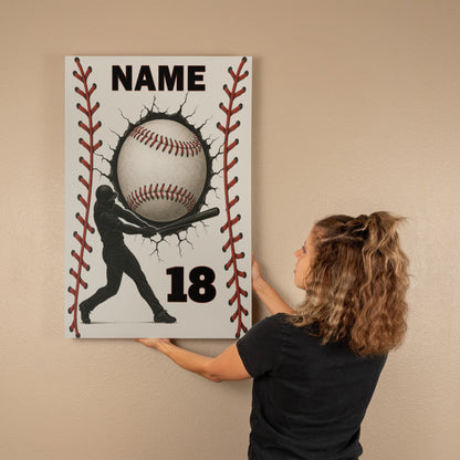 16"x20" Premium Baseball Canvas – Add Your Name & Number (Ready to Hang)