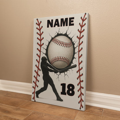 16"x20" Premium Baseball Canvas – Add Your Name & Number (Ready to Hang)