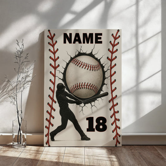 16"x20" Premium Baseball Canvas – Add Your Name & Number (Ready to Hang)