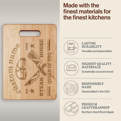 Queen of BBQ – Personalized Maple Cutting Board with Name & Date