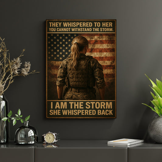 "I Am the Storm" – Female Soldier Matte Canvas Print