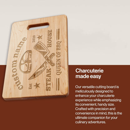 Queen of BBQ – Personalized Maple Cutting Board with Name & Date