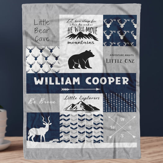 🦌 Personalized Woodland Name Blanket – Cozy & Custom!