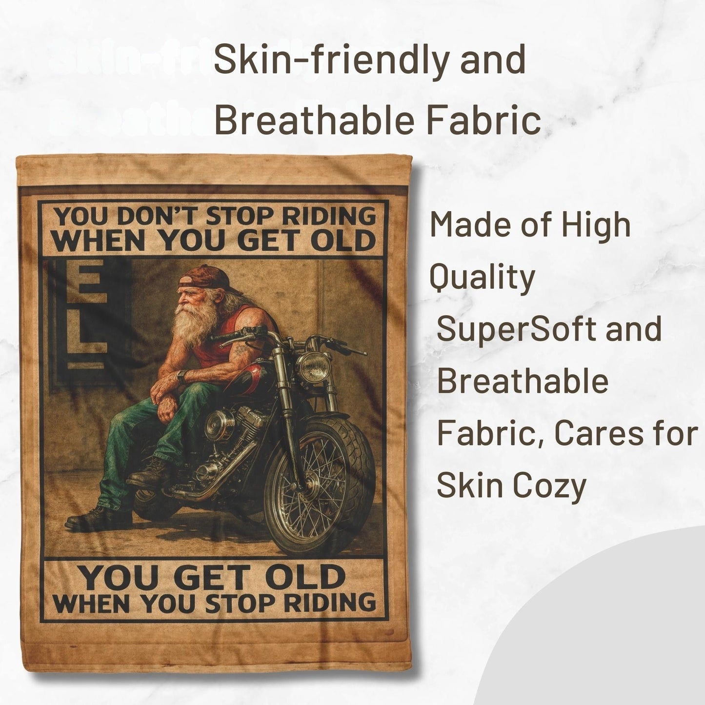 Biker Fleece Blanket – “You Don’t Stop Riding When You Get Old”