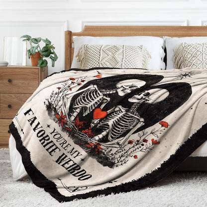 You’re My Favorite Weirdo” – Personalized Gothic Skeleton Couple Blanket