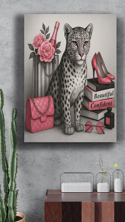 16x20 Confident & Beautiful – Glam Leopard Canvas Wall Art