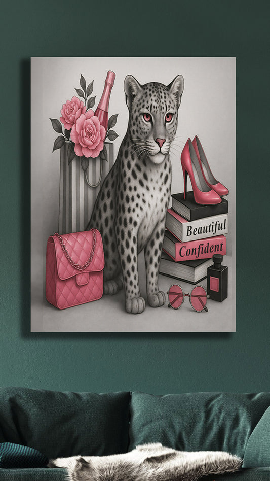 16x20 Confident & Beautiful – Glam Leopard Canvas Wall Art