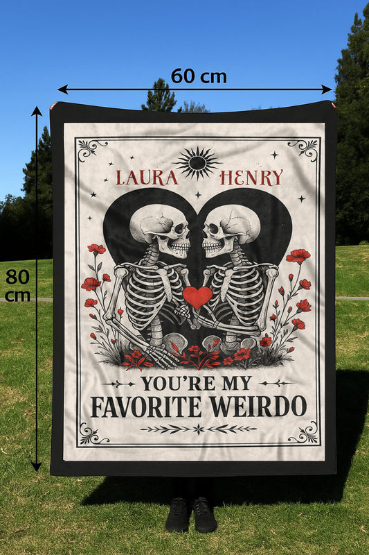 You’re My Favorite Weirdo” – Personalized Gothic Skeleton Couple Blanket