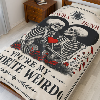 You’re My Favorite Weirdo” – Personalized Gothic Skeleton Couple Blanket