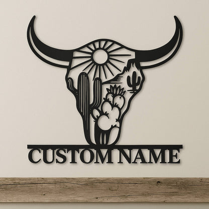 Custom Longhorn Skull Metal Sign
