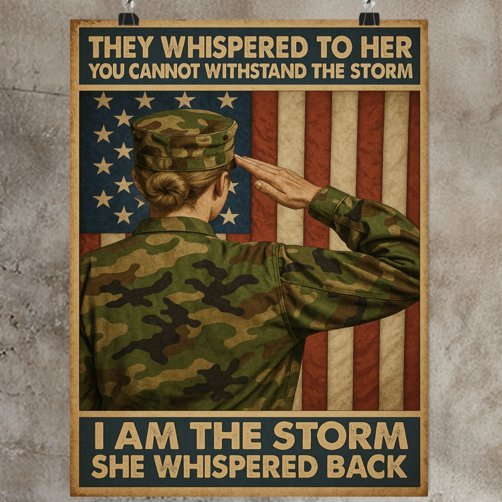 I Am the Storm” – Vertical Matte Poster (Unframed) – Military Woman Tribute