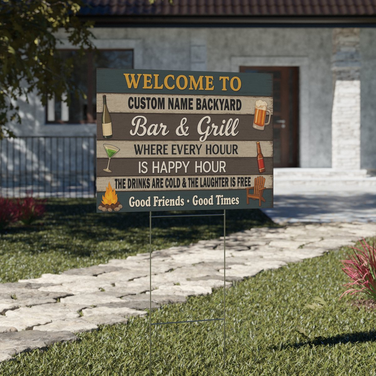 24x18 Custom Backyard Bar & Grill Sign – Double Sided