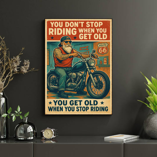 16" x 20" – Retro Biker Canvas – "You Don’t Stop Riding