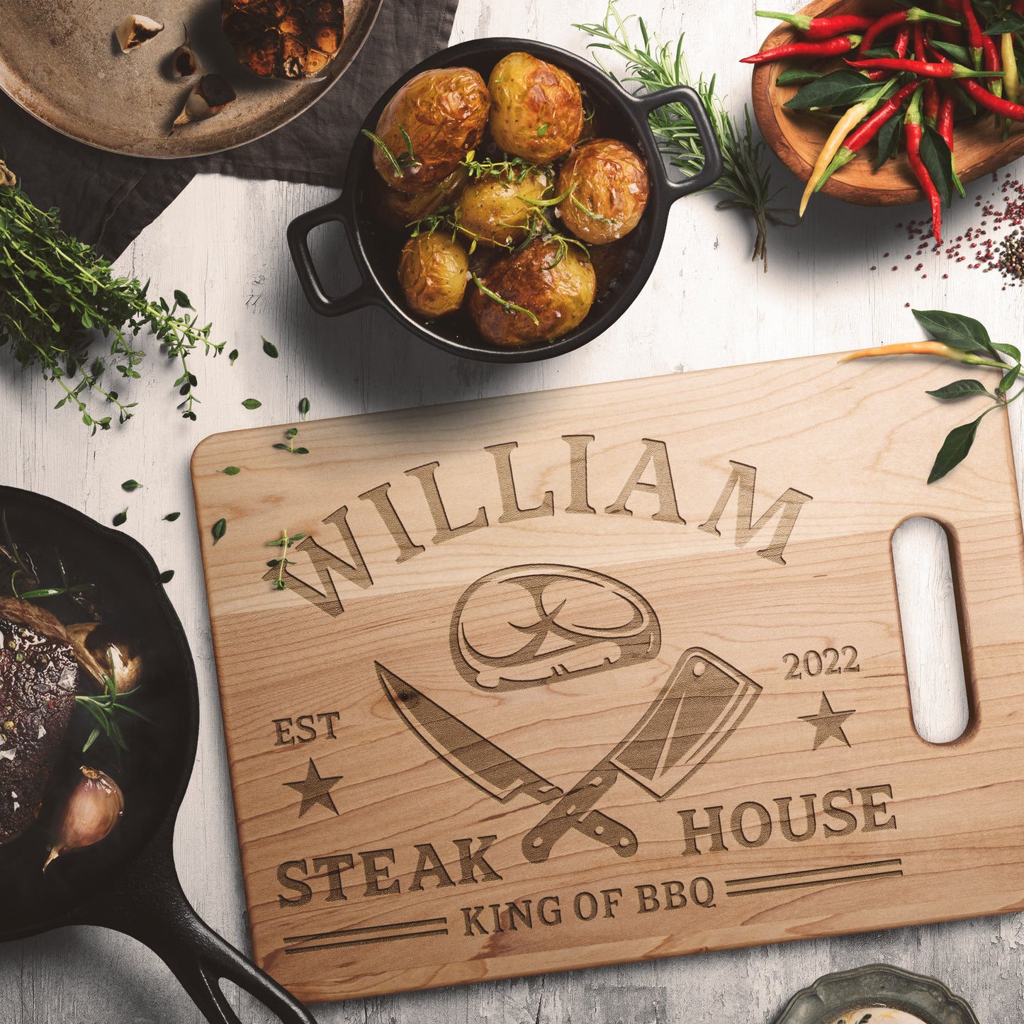 Personalized Cutting Board – Custom BBQ Design = NAME & DATE