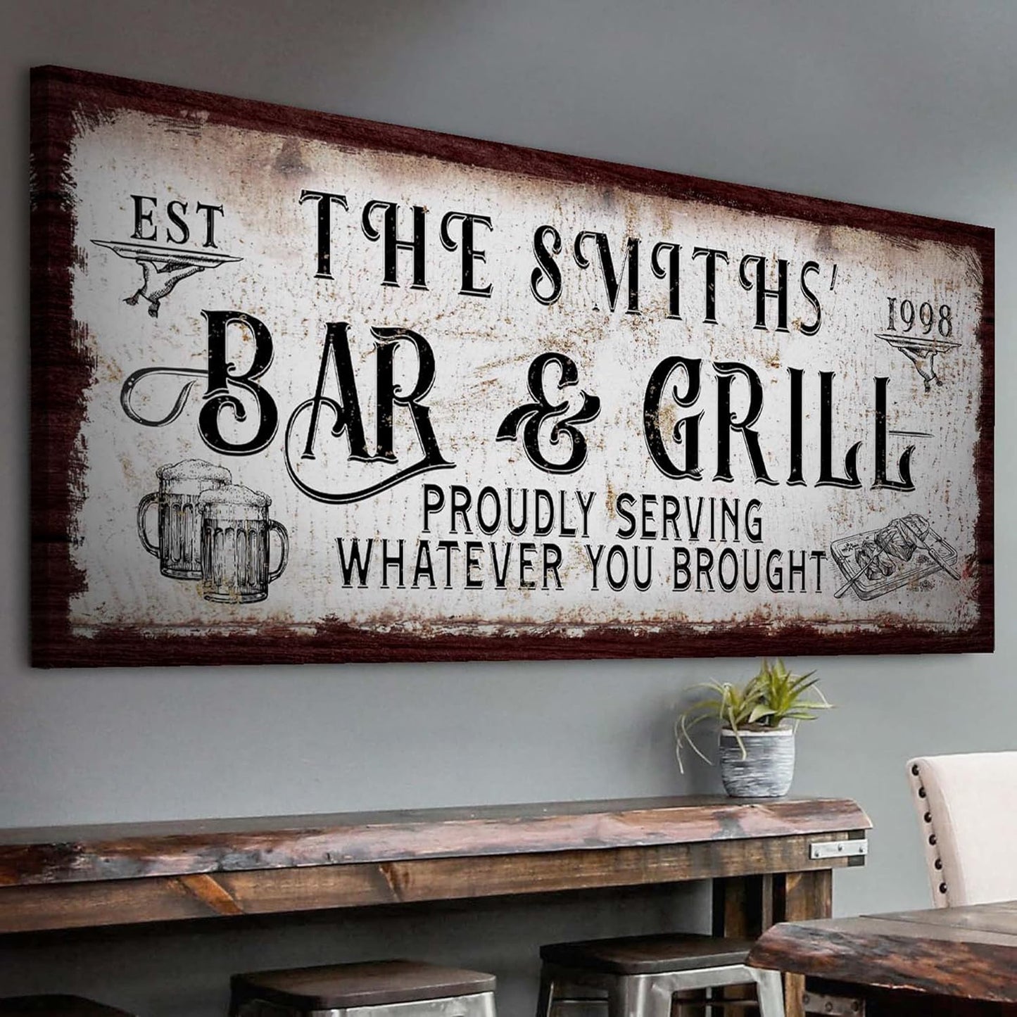 24"x36" Rustic Bar & Grill Sign – Custom Name & Est. Date