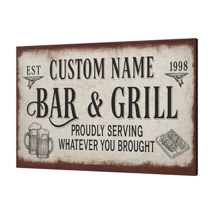 24"x36" Rustic Bar & Grill Sign – Custom Name & Est. Date