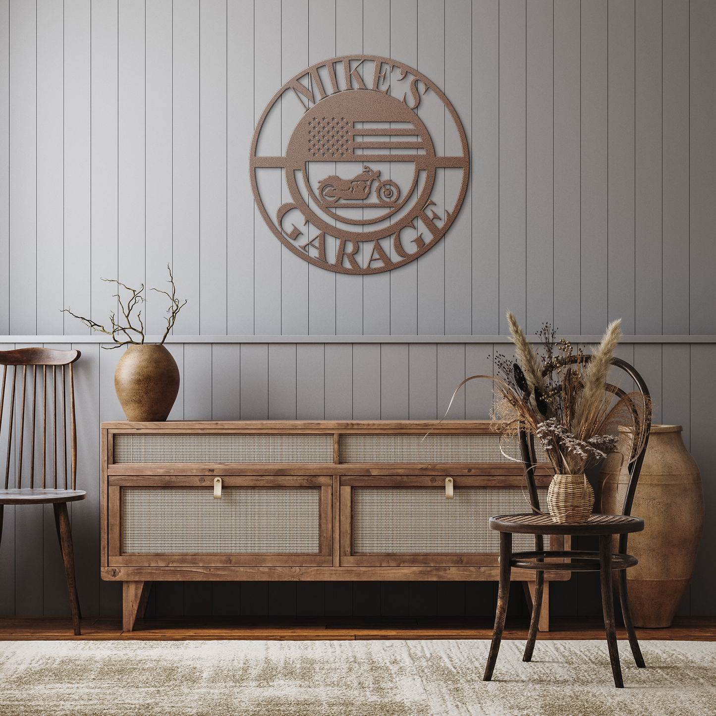 Personalized_Biker_Garage_Metal_Sign__Copper_Rustic_Hallway_Mockup.png
