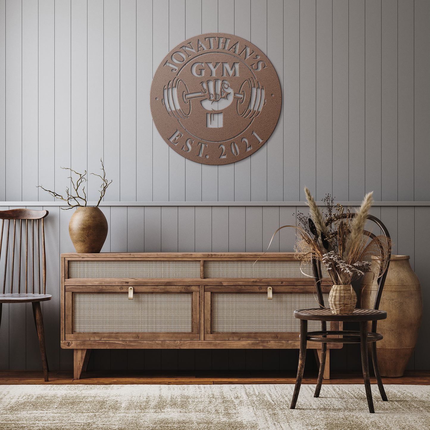 Personalized_Gym_Metal_Sign__For_True_Copper_Rustic_Hallway_Mockup.png