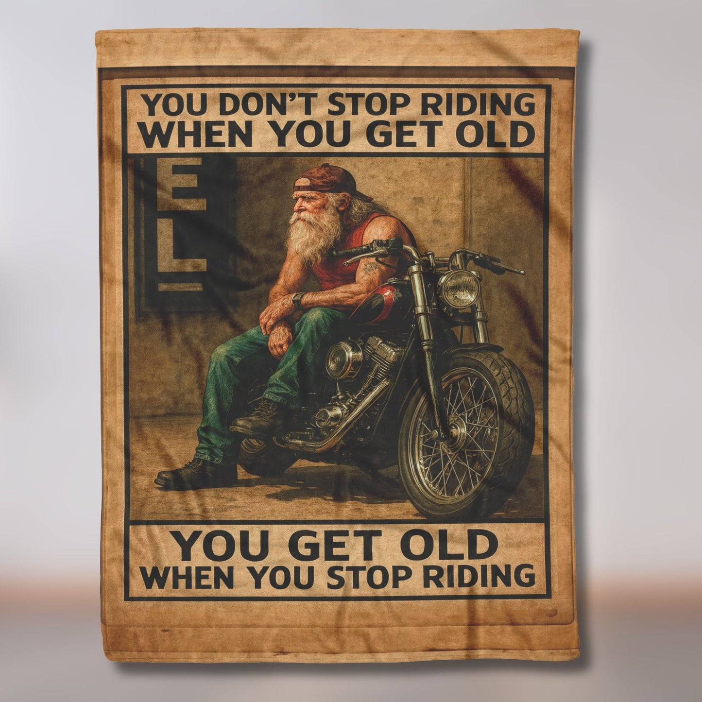 Biker Fleece Blanket – “You Don’t Stop Riding When You Get Old”