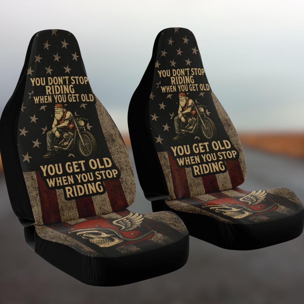 You Don’t Stop Riding” – Biker Car Seat Covers (2-Pack)