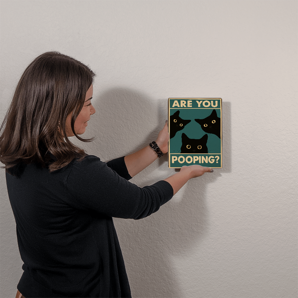Funny Black Cat Wall Art – "Are You Pooping?" Vintage Bathroom Decor Poster